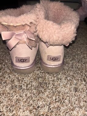 UGG Blush Pink Shearling Bow Ankle Boots
